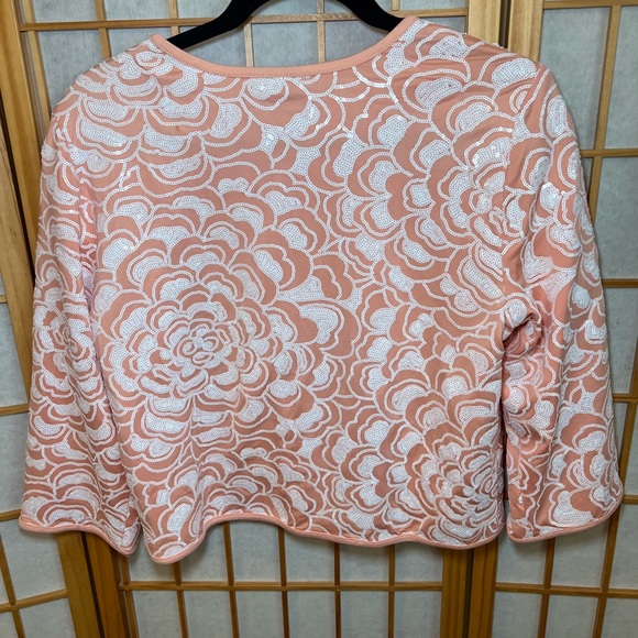 Bob Mackie Wearable Art Peach Floral Textured Jacket Cardigan Small Cropped - Picture 2 of 9
